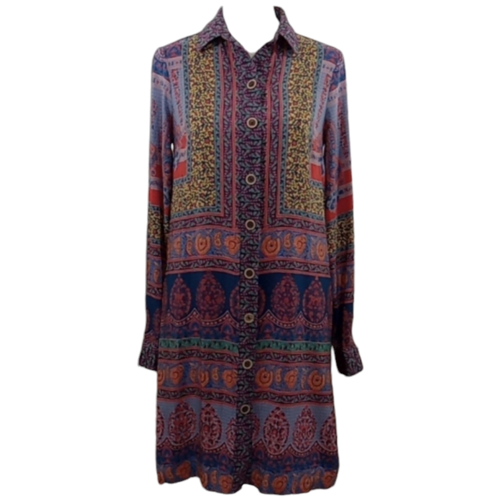 Anthropologie x Maeve Casablanca Silk Shirt Dress Mixed Print Size 0 - Picture 9 of 16